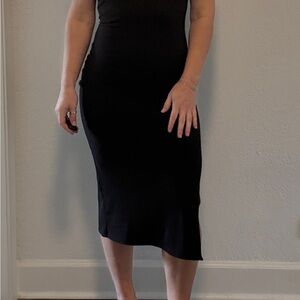 Casual Black Midi Dress - off one shoulder
